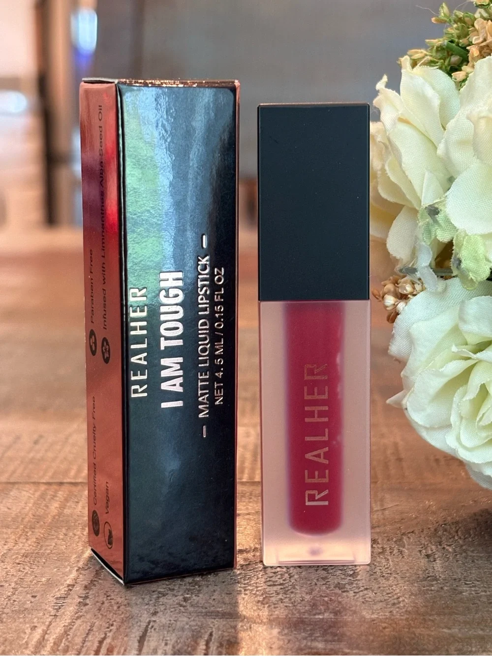 New REALHER Matte LIQUID LIPSTICK in I AM TOUGH {True Red}